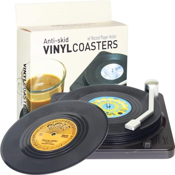 Other - Retro Vinyl Record Coasters with Vinyl Record Player Holder - Set of 6